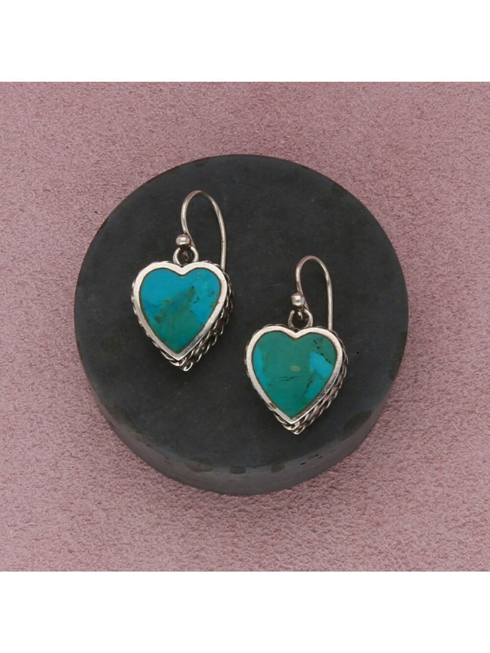 sterling silver southwestern turquoise scroll heart dangle earrings